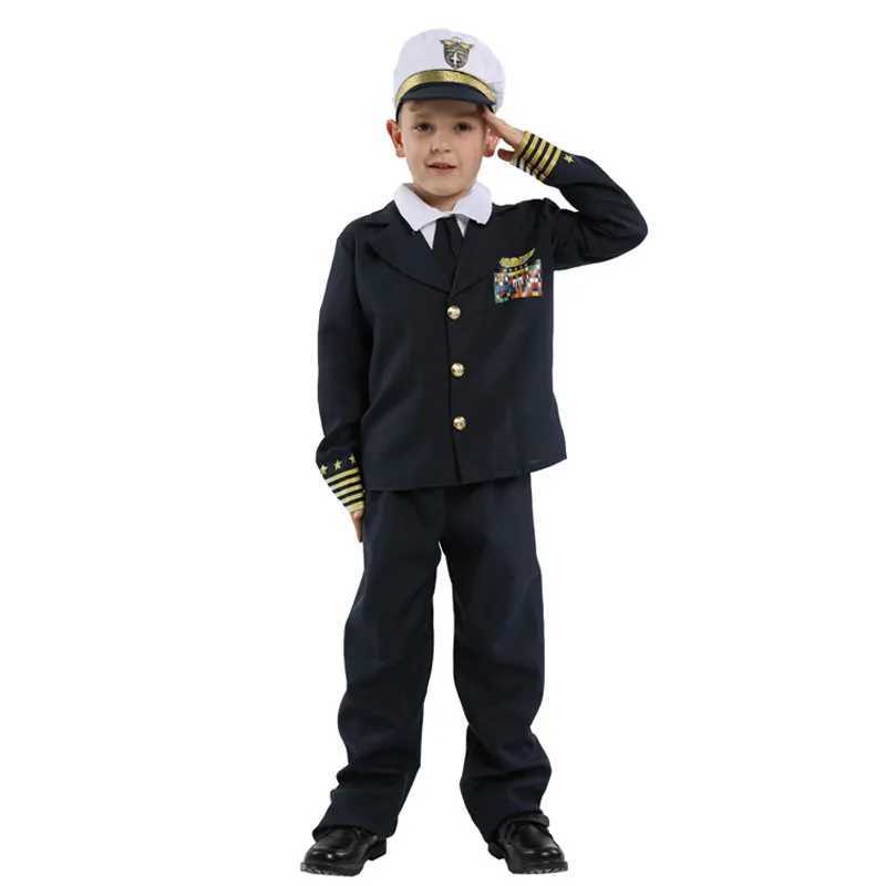 Kids Child Navy Admiral Captain Pilot Costume Uniform for Boys Halloween Purim Carnival Party Mardi Gras Fancy Dress Order W250117