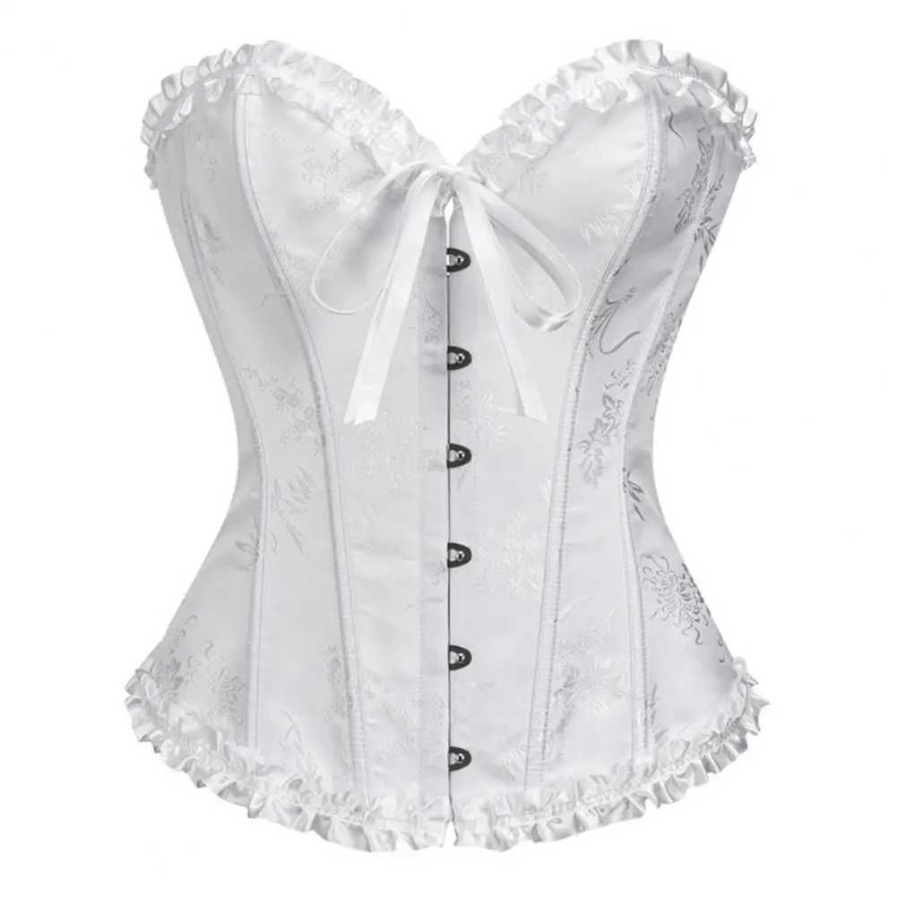 Womens Corset Top Shapewear Waist Cincher Gothic Overbust Strapless Bra Ruffle Trim Lace-up Boned Bustier Tummy Control Corset W250120