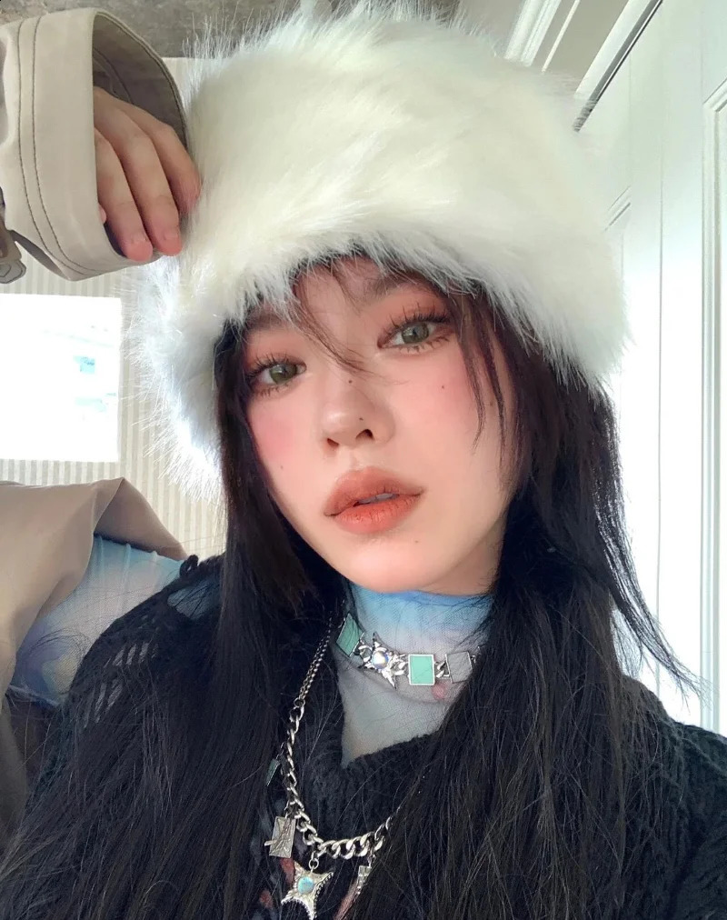 Y2k European and American Hats Autumn/Winter Fox Fur Hair Mink Hats Thickened Warm Plush Fishing Hats 250109