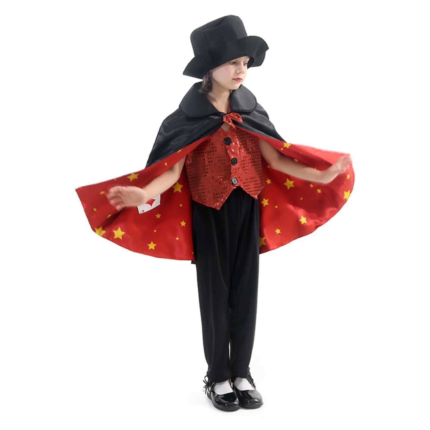 Magician Role Play Cloak Waistcoat Cape Hat Magic Wand Set Cosplay Costume 2024 Jazz Dance Stage Outfit W250117