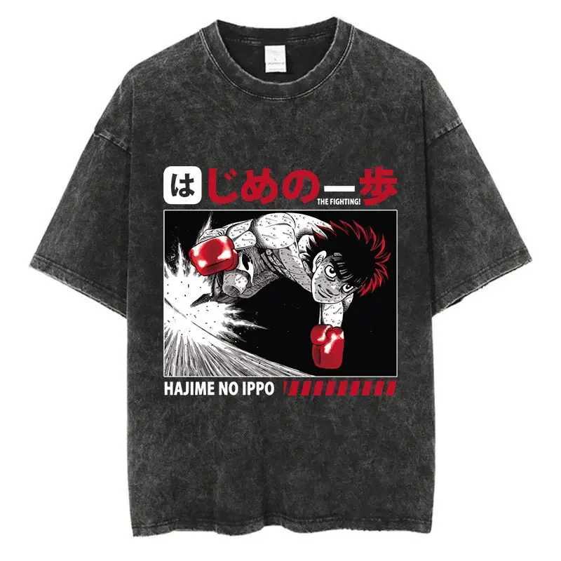 Vintage Cotton Washed T-Shirt Anime Hajime No Ippo Kamogawa Boxing Gym Loose T Shirts Men Women Y2K Hip Hop Summer Top Tee W250117