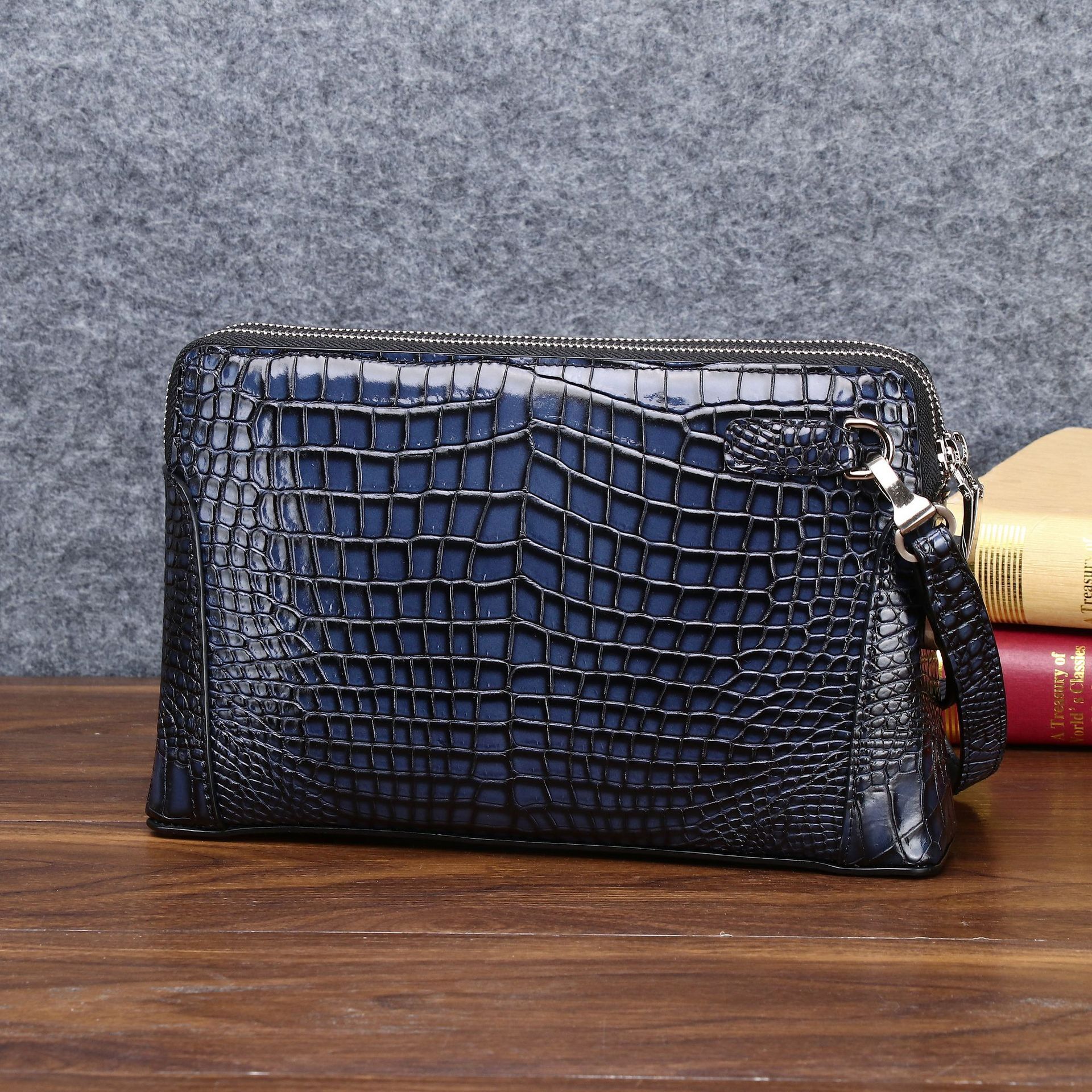 Crocodile Belly Pattern Brushed Color Men's Multi functional Password Lock Handbag Large Capacity Business Clip Bag Trendy