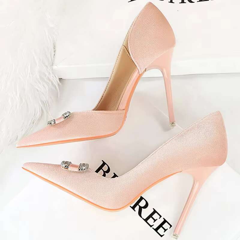 New Women 10.5cm High Rhie Pumps Lady Sexy Shallow Pointed Toe Veet Wedding Heels Female Purple Pink Green Shoes