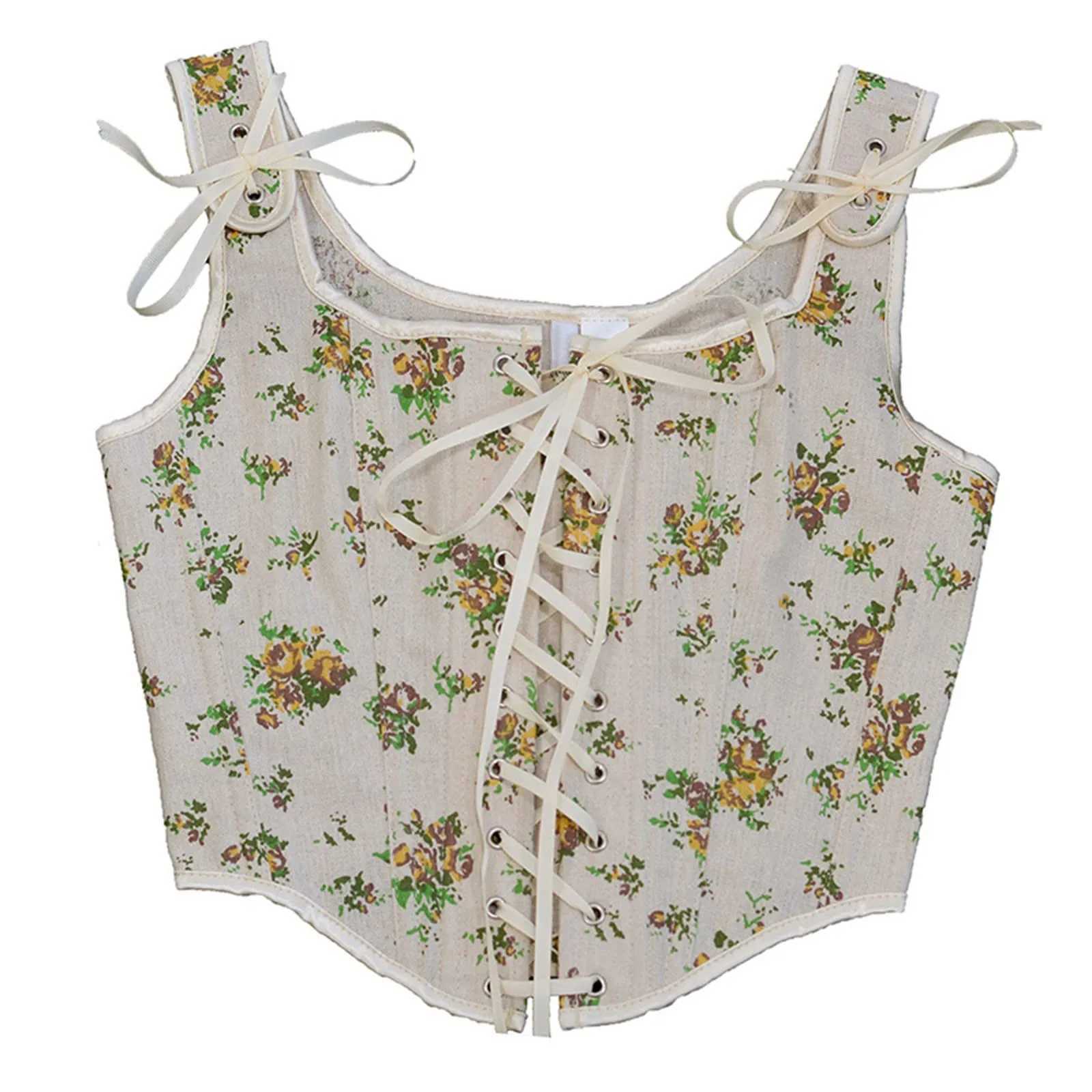 Retro French womens Bustier corset sexy lace print up push corset party clothing corset Y2k womens corset W250120