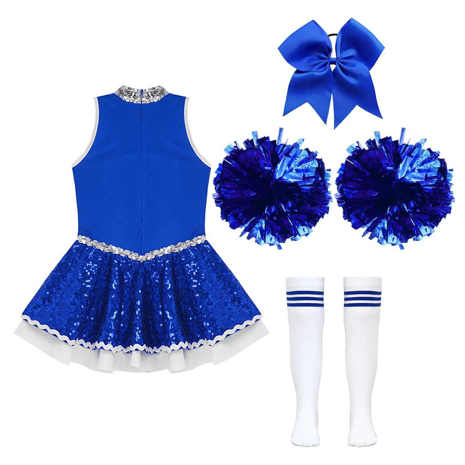 High School Cheerleader Costume for Kids Girls Halloween Cheer Uniform Dance Competition Team Sports Cheerleading Dress Up W250117