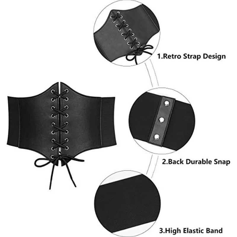 BurVogue Vintage Lace-up Cinch Belt Tied Corset Elastic Waist Belt Tied Waspie Wide Belt for Halloween Costume W250120