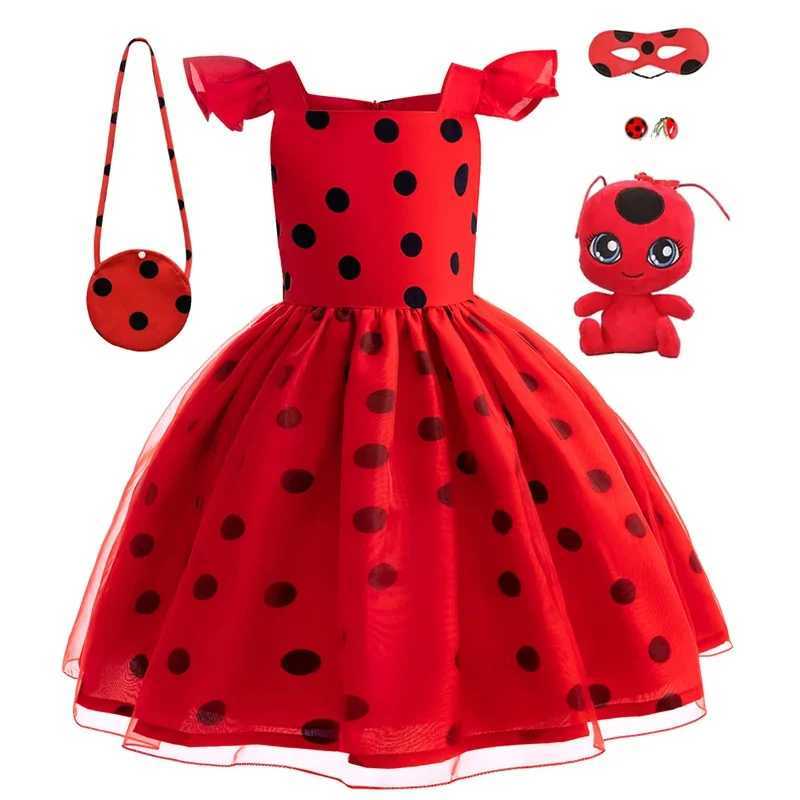 New 2024 Halloween Lady Girls bug Birthday Party Dress Toys Earrings Retro Costume Kids Clothes Black Dot Carnival Cosplay Sets W250117