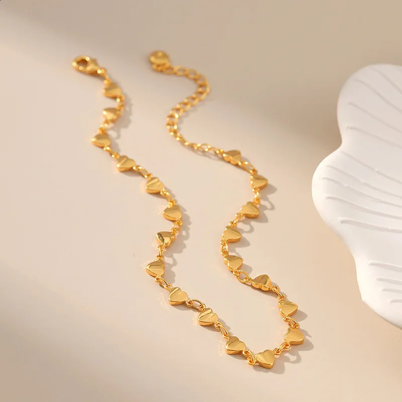 Fashion Heart OL Jewelry Gifts 18K Gold Plated Peach Link Chain Anklets for Women Summer Waterproof Metal Accessories 250114