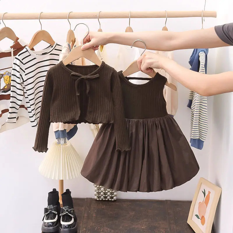 Spring Baby Girls Clothes Set Kid Knitting Cardigan Coat and Sleeveless Dress 2 Pieces Suit Toddle Knitted Princess Uniform 250117