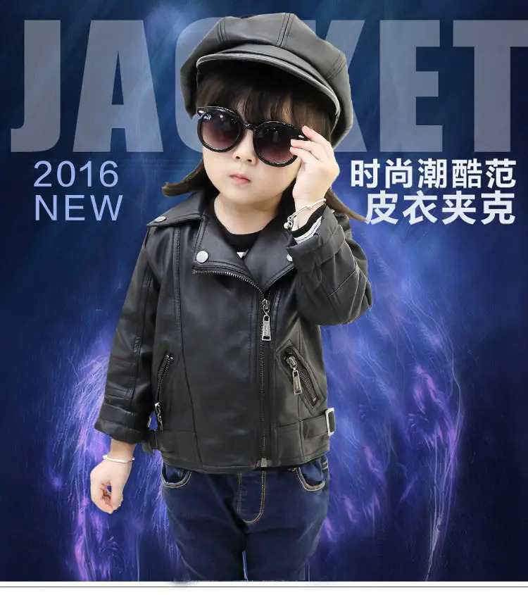quliaty Girls Boys PU Jackets Kids Baby Leather Jacket Spring Autumn Coat Children Clothes Overcoats 2-10T 250113