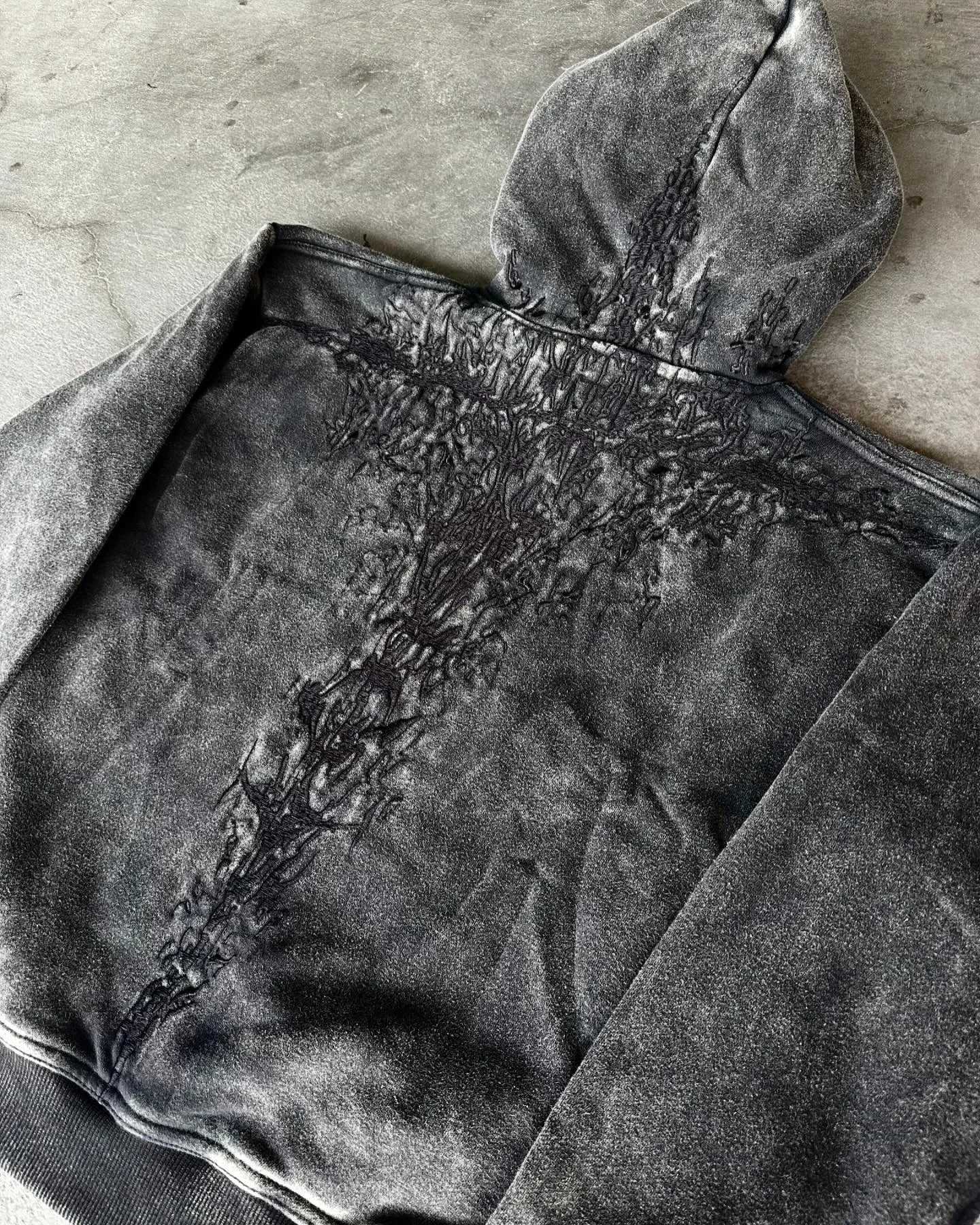 Y2K Washed Hoodie American Retro Gothic Embroidered Oversized Sportswear Coat New Harajuku Hip Hop Long Sleeve Zipper Hoodie W250117