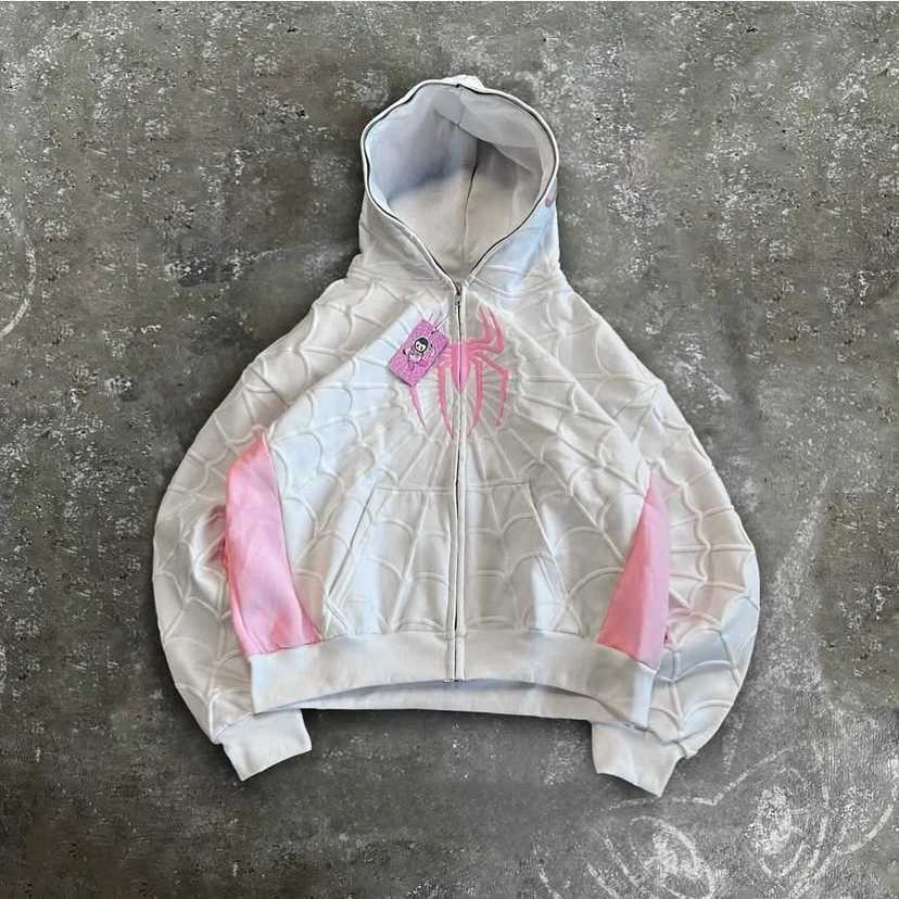 Y2k Anime Zipper Hoodie Mens Spider Web Pattern Red Hoodie Gothic Harajuku Super Large Hoodie Fashion Sportswear Clothing W250117