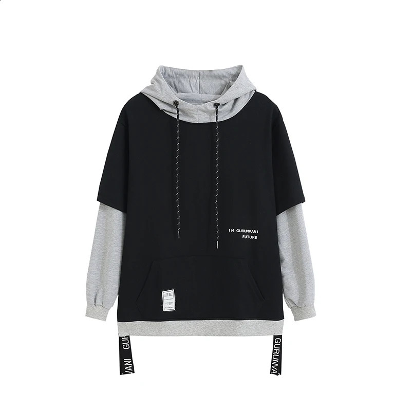 Patchwork Hooded Sweatshirt Hip Hop Men Pullover Hoodies Streetwear Casual Fashion Clothes Colorblock Hoodie 250122