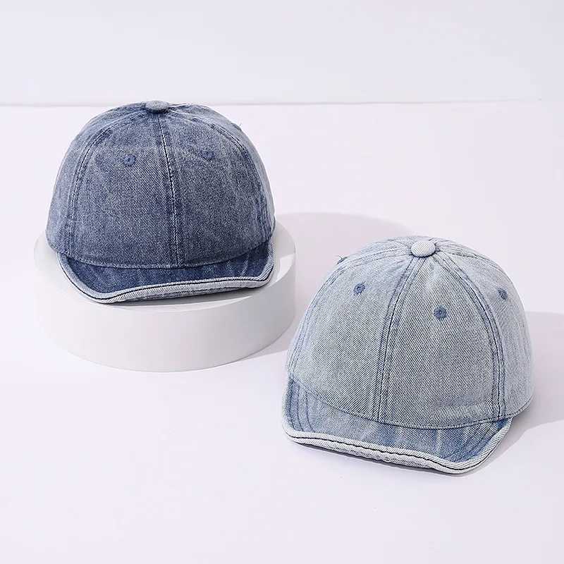 Wash denim baseball caps for boys and girls retro soft brown sun hats simple solid color adjustable childrens duck tongue hats M250121
