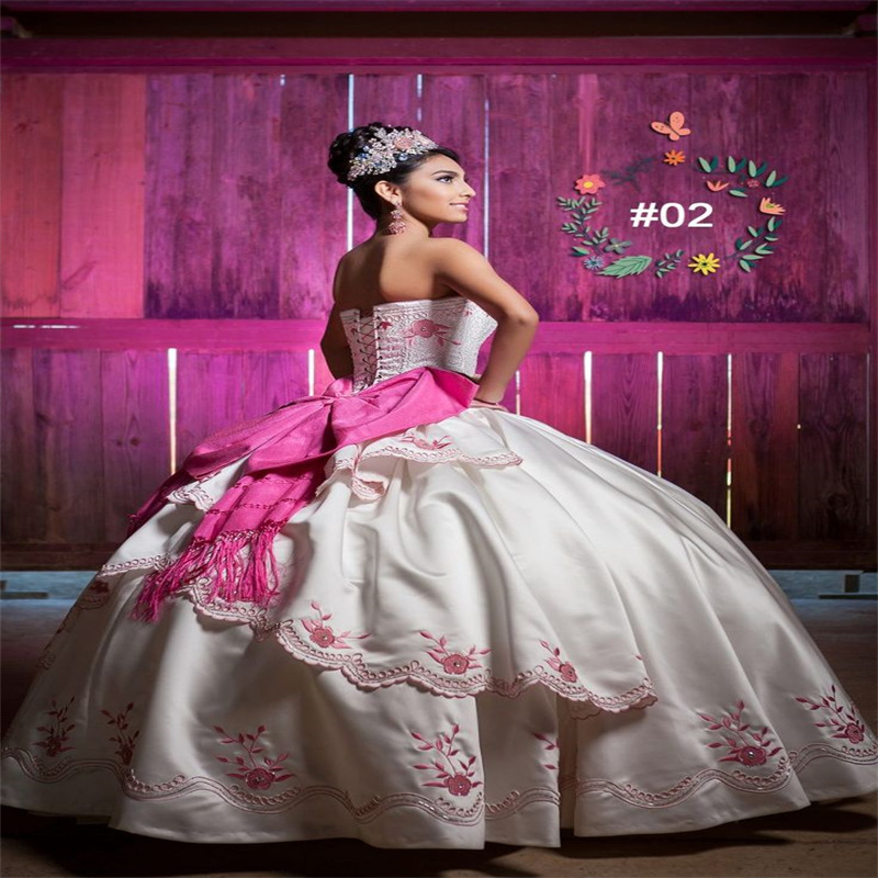 Mexican White Vestidos De 15 Quinceanera Dress Charro Embroidery Vestidos De Novia Boda Corset Pink Birthday 15 Anos Xv Robes De Soiree 2025
