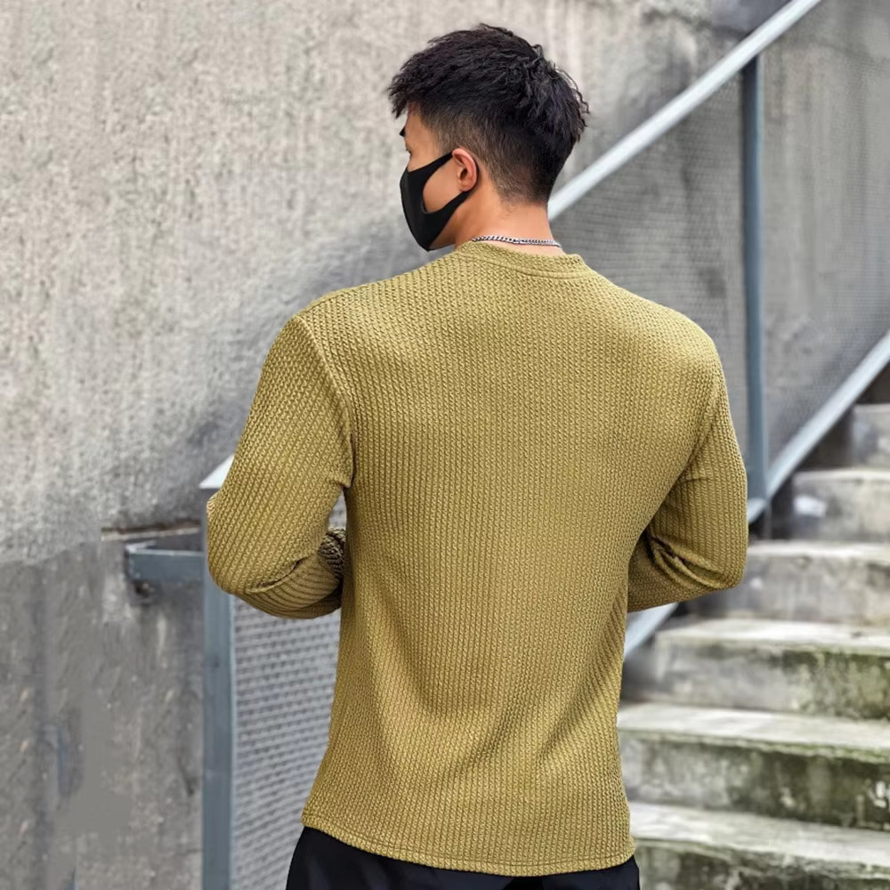 Autumn And Winter Casual Designer T-shirt Men's Long Sleeved Solid Color Shirt Gym Carnival Fitness T-shirt Top Men's Fashionable Slim Strip