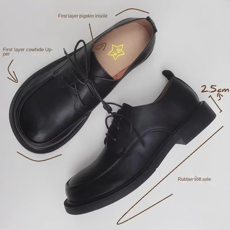 Genuine Leather Wide Toe Men's Women's British Style Lace-Up Business Casual Work Shoes Cowhide