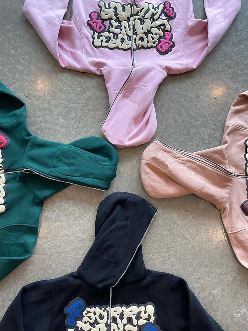 Y2K Punk Jacket Letter Print Coat Unisex Jackets pink Zip Hooded Sweatshirt Oversized Aesthetic Zipper Printing Casual Hoodies 250107