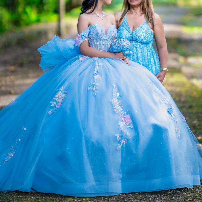 Sky Blue Quinceanera Dresses Ball Gown Off Shoulder Appliques Lace Beads Tull Corset Birthday Party Sweet 16 Dress Vestidos 15 anos