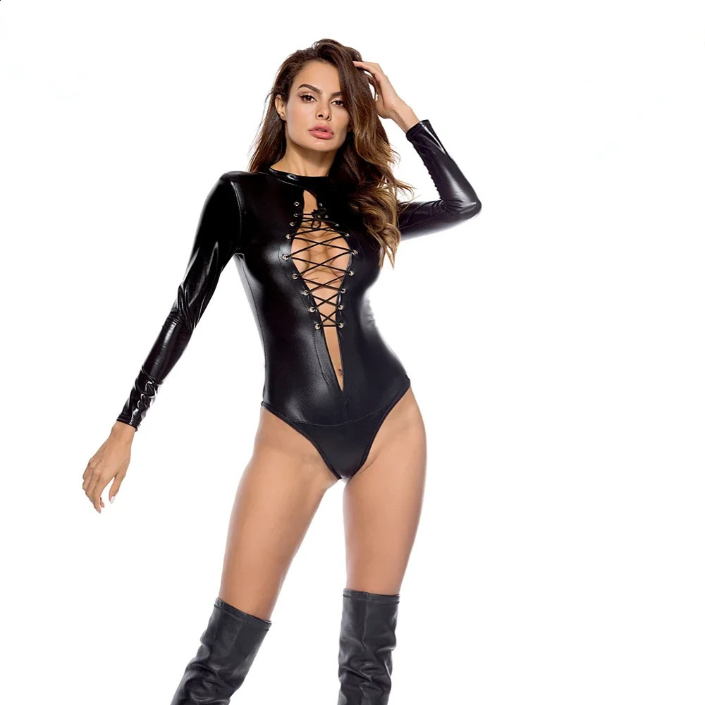Sexy Latex Catsuit Leather Woman Dress for Sex Sexi Pole Dance Erotica Erotic Female Spandex Bodysuit Lingerie Bondage Sissy 250108