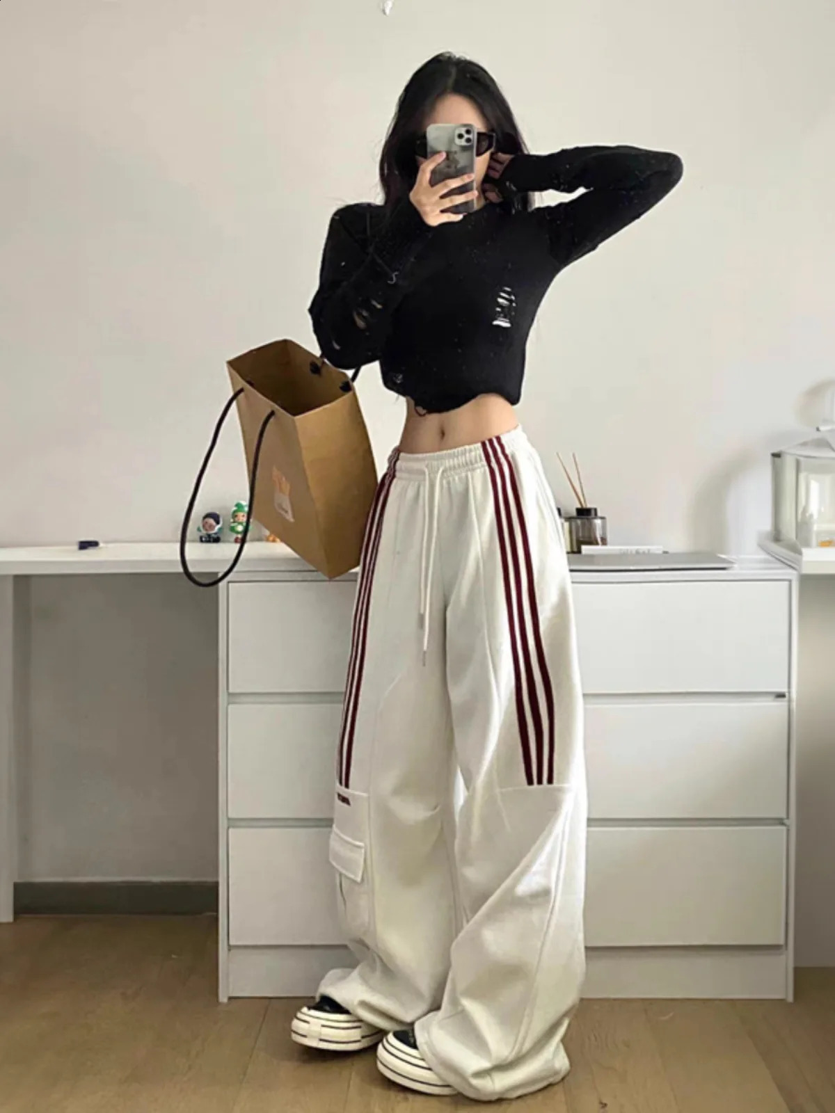 MEXZT Oversized Striped Sweatpant Y2K Streetwear Cargo Pants Harajuku Wide Leg Joggers High Waist Baggy Sports Trousers 250109