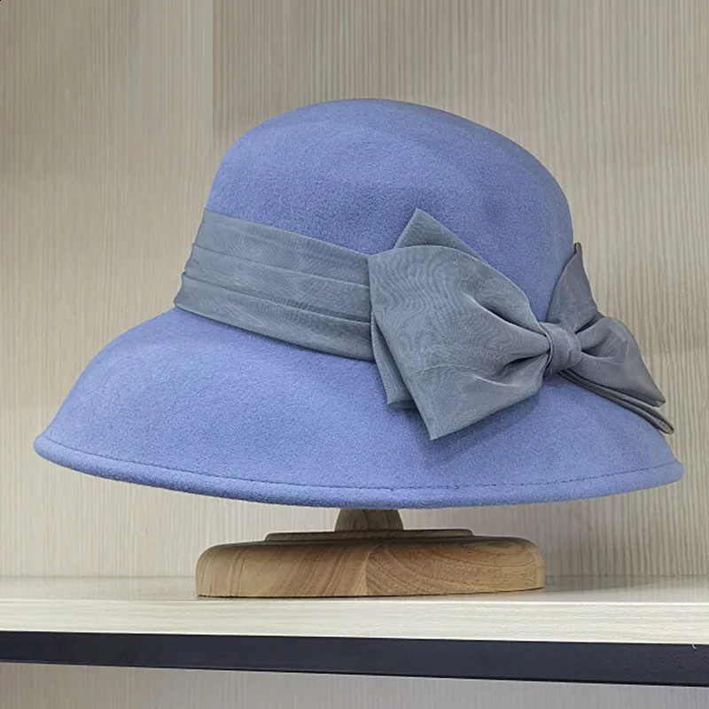 Women Cloche Wool Hat Winter Round for Fedora Bucket Vintage Bow Accent 250118