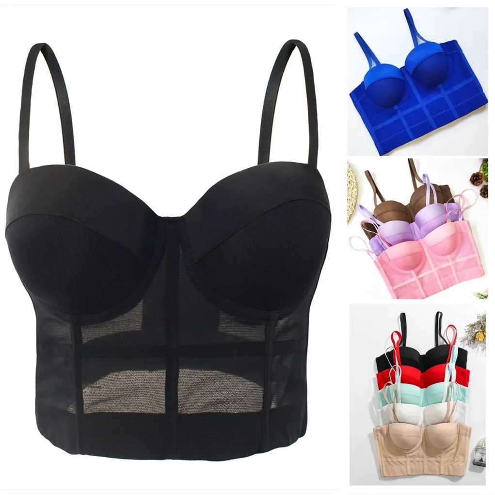 Sexy Mesh Push Up Bralet Women Corset Bustier Bra Night Club Party Long Sexy Cropped Top Vest Plus Size Tank Top Women Corset W250120