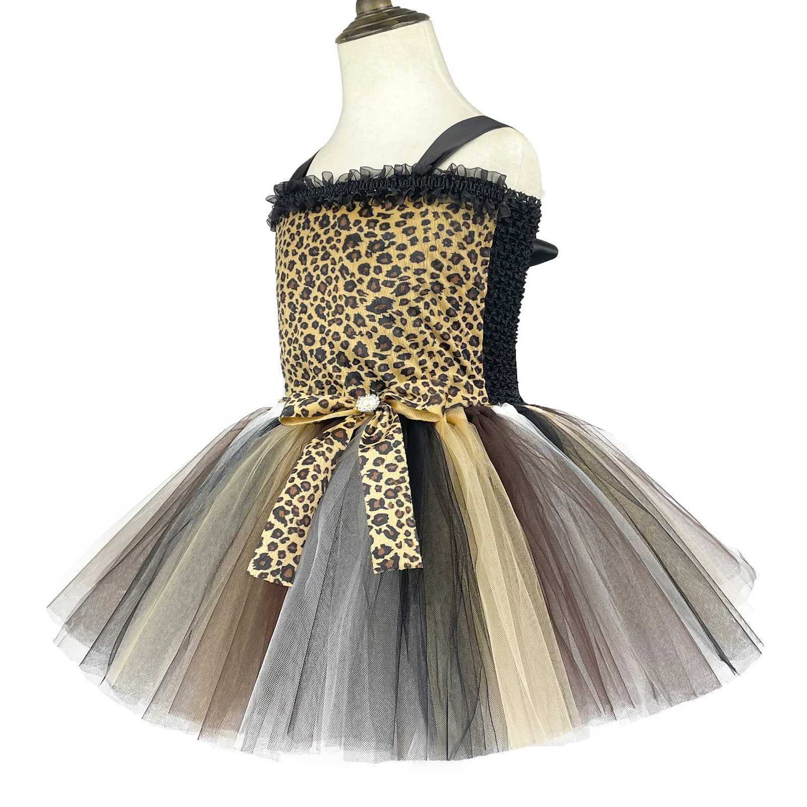 1Set Leopard Girls Tutu Dress Outfit Zoo Animal Kid Cosplay Costumes Toddler Baby Girl Performance Birthday Jungle Party Dresses W250117