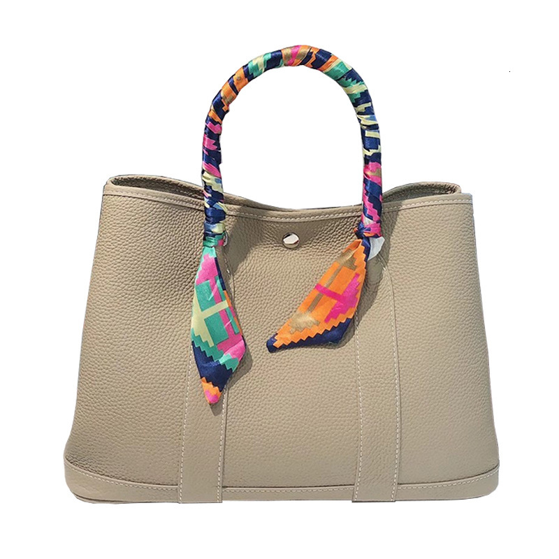 Lychee Patterned New Top Layer Cowhide Garden Women's Shopping Bucket Bag, Large Capacity Single Shoulder Crossbody Handbag Bag,