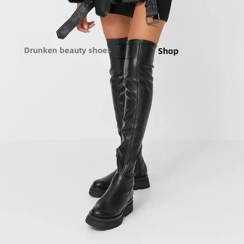 European and American Export Thicksoled Overtheknee Boots for Women Slimming Look High Elastic Knight Kstyle 250117