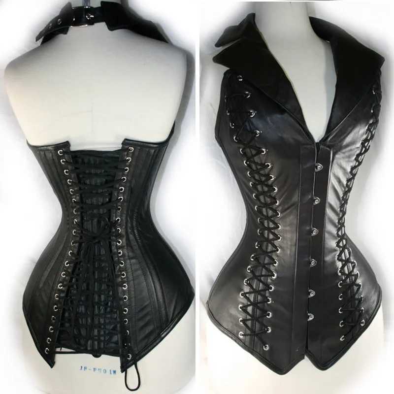 Steampunk Faux Leather Corset Vest for Women Gothic Side Lace-Up Steel Boned PU Corset Waist Slimming Trainer Body Shaper Corset W250120