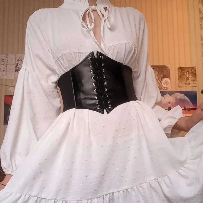 corsets for women Wide Belt Gothic Slimming sheath flat belly White Corset Elastic High Waist Faux Leather Black Belts corset W250120