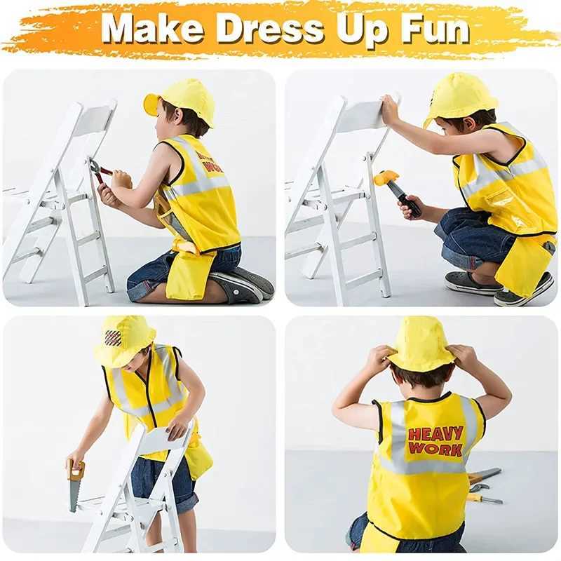5PC Kids Construction Worker Costume Toddler Worker Career Dress Up Vest Maintenance Worker Playset Best Gift for Kids W250117