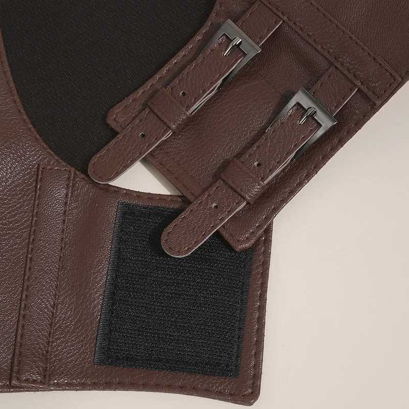 Womens Vintage Gothic Faux Leather Underbust Corset Crop Top Solid Adjustable Vest Waist Belt Double Buckle Cincher Plus Size W250120