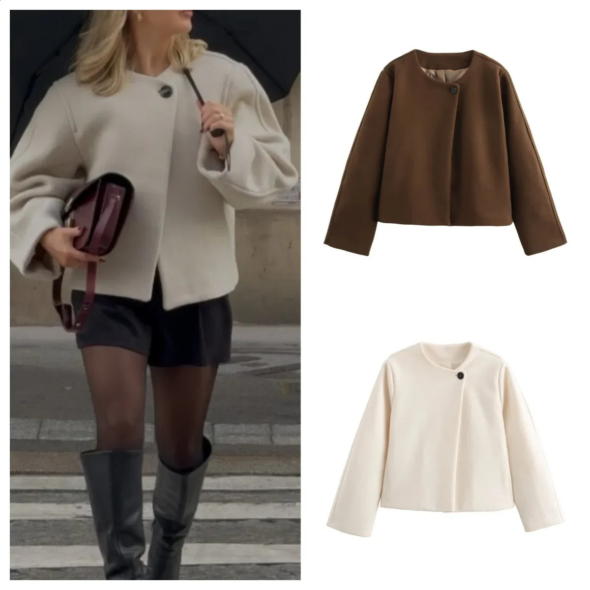 ZA CrossBorder Womens Fashionable Thickened Corduroy Jacket Stylish Versatile Round Neck Single Button AutumnWinter Arriv 250110