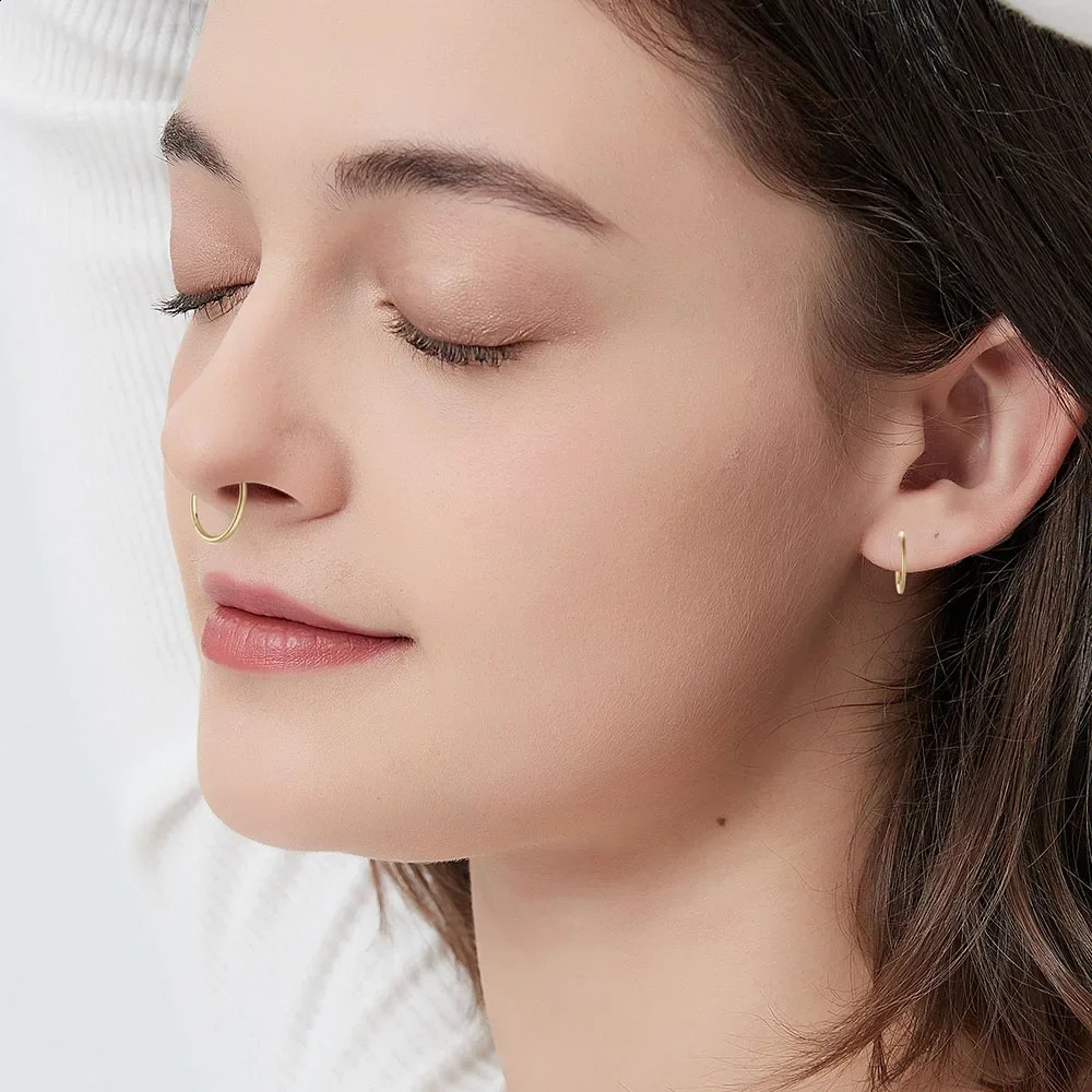 2/6PCS Seamless 316L Stainless Steel Nose Ring for Men Gold Color Hoop Earrings for Women Septum Helix Tragus Piercing Jewelry250120