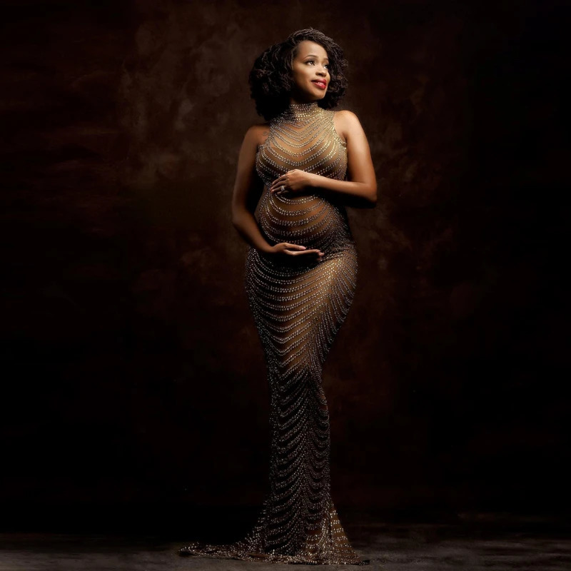 Sexy Shiny Drill Maternity Pography Props Goddess Dress Bodysuit Tulle Pregnancy Gown For Po Shoot Clothing 250114
