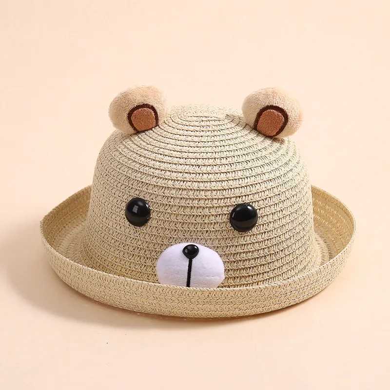 Summer New Boys and Girls Fun Breathable Straw Hat Cartoon Cute Bear Childrens Sunshine Hat 3-6 Year Old Fishermans Hat M250121