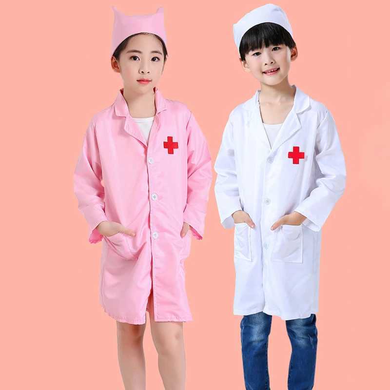 Childrens doctor nurse role-playing jacket girl boy doctor role-playing soft white pink jacket childrens stage performance role-playing W250117