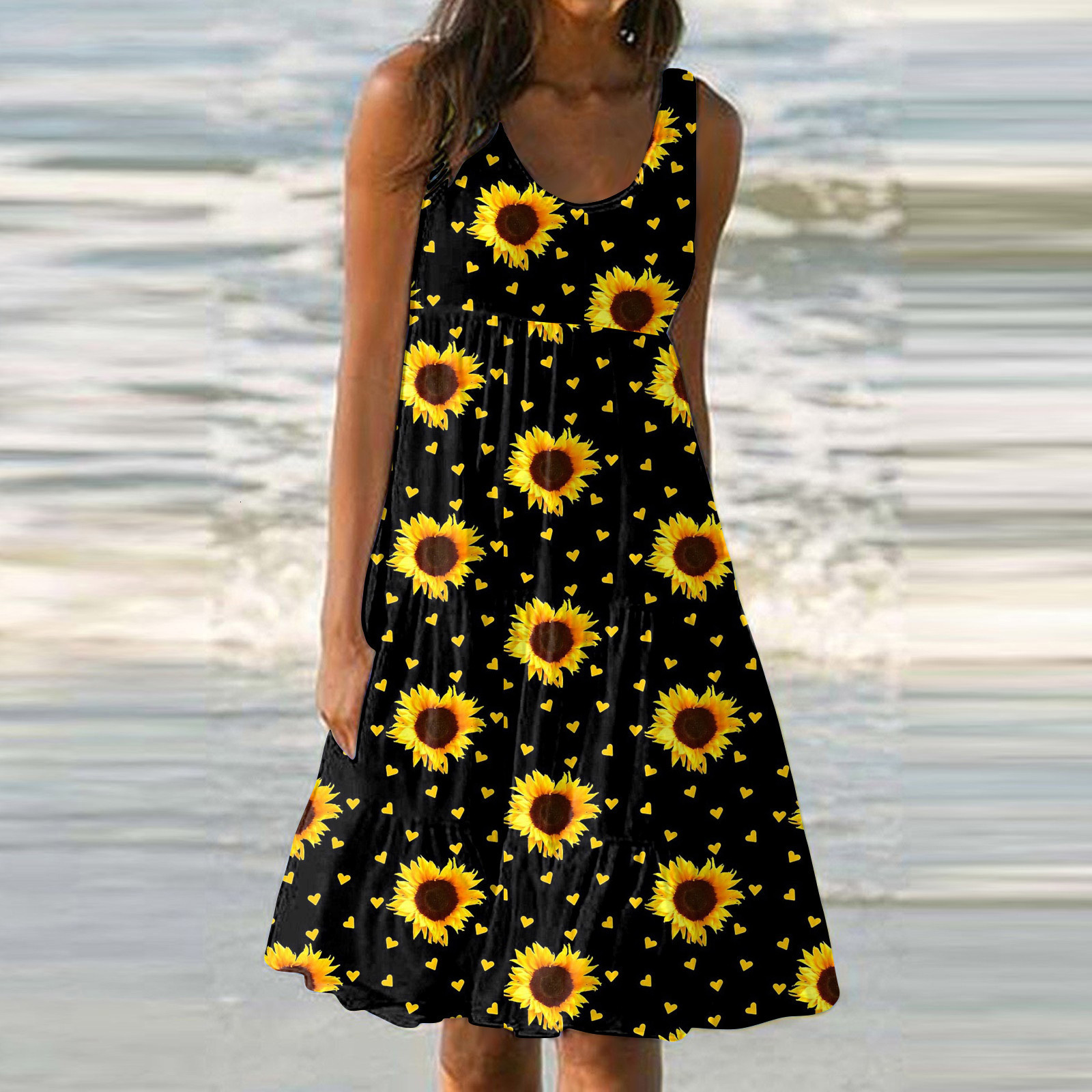 2025 Summer New Beach Skirt Women's Designer Natural Scenery Beach Printed A-line Dress