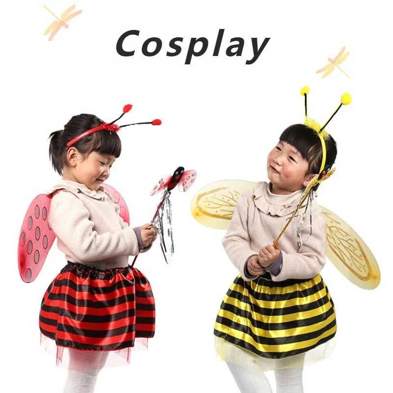 4Pcs/Set Ladybird Bee Cute Wing Tutu Skirt Wand Headband Kid Fairy Costume Set Gifts for Girl Halloween Dress Up Festival Outfit W250117