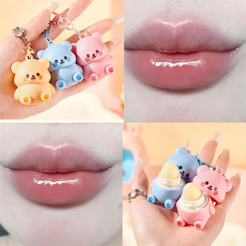 Colorless Strawberry Bear Cute Lip Balm Honey Lipstick Moisturizing Nourishing Lipstick Blueberry Children for Men and Women 250121