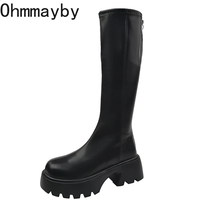 Platform Women KneeHigh Boots Fashion Zippers Shoes Autumn Winter Thick Heel Womens Knight Long Booties 250117