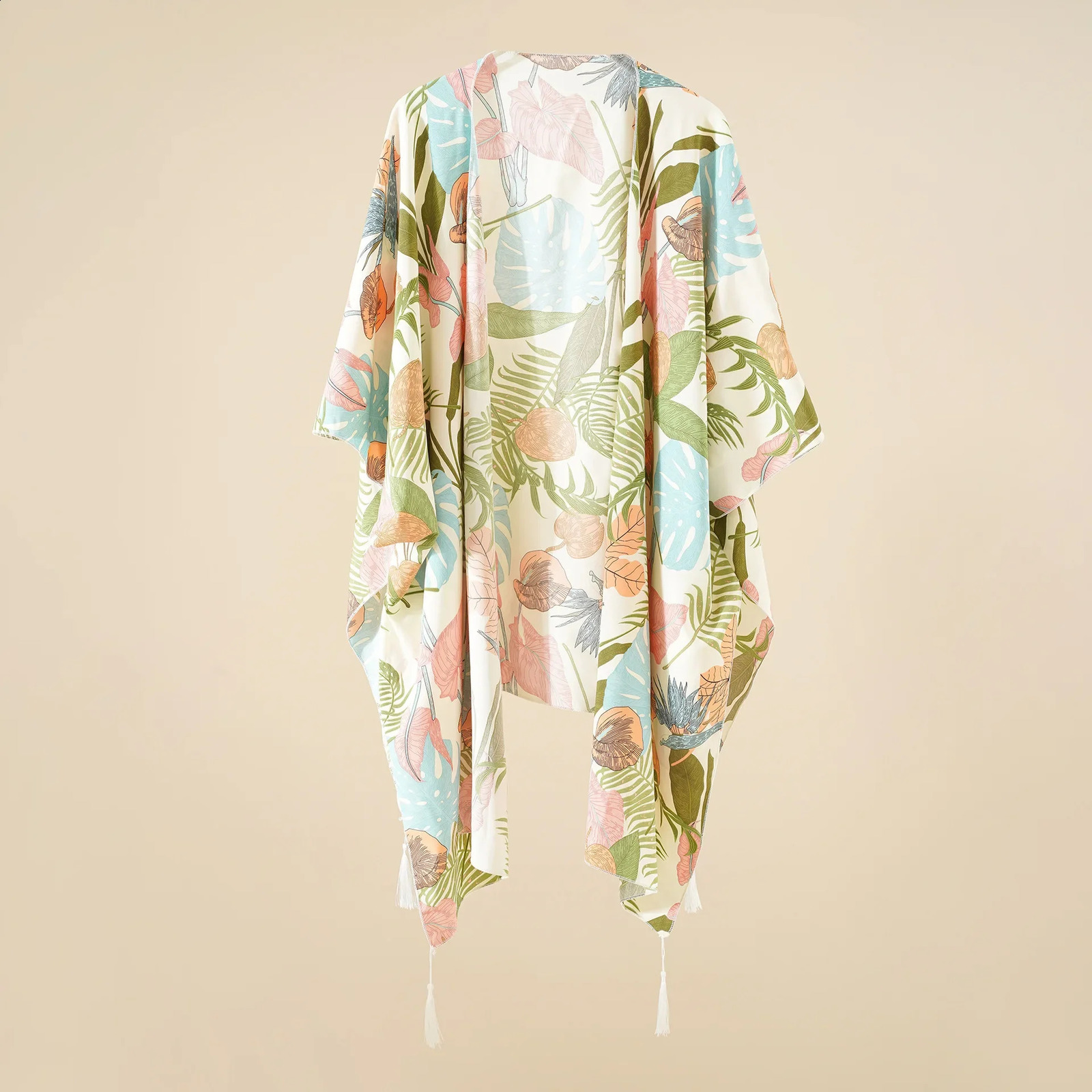 Womens loose printed chiffon top beach swimsuit bikini kimono open collar fluffy sleeve shirt 250122