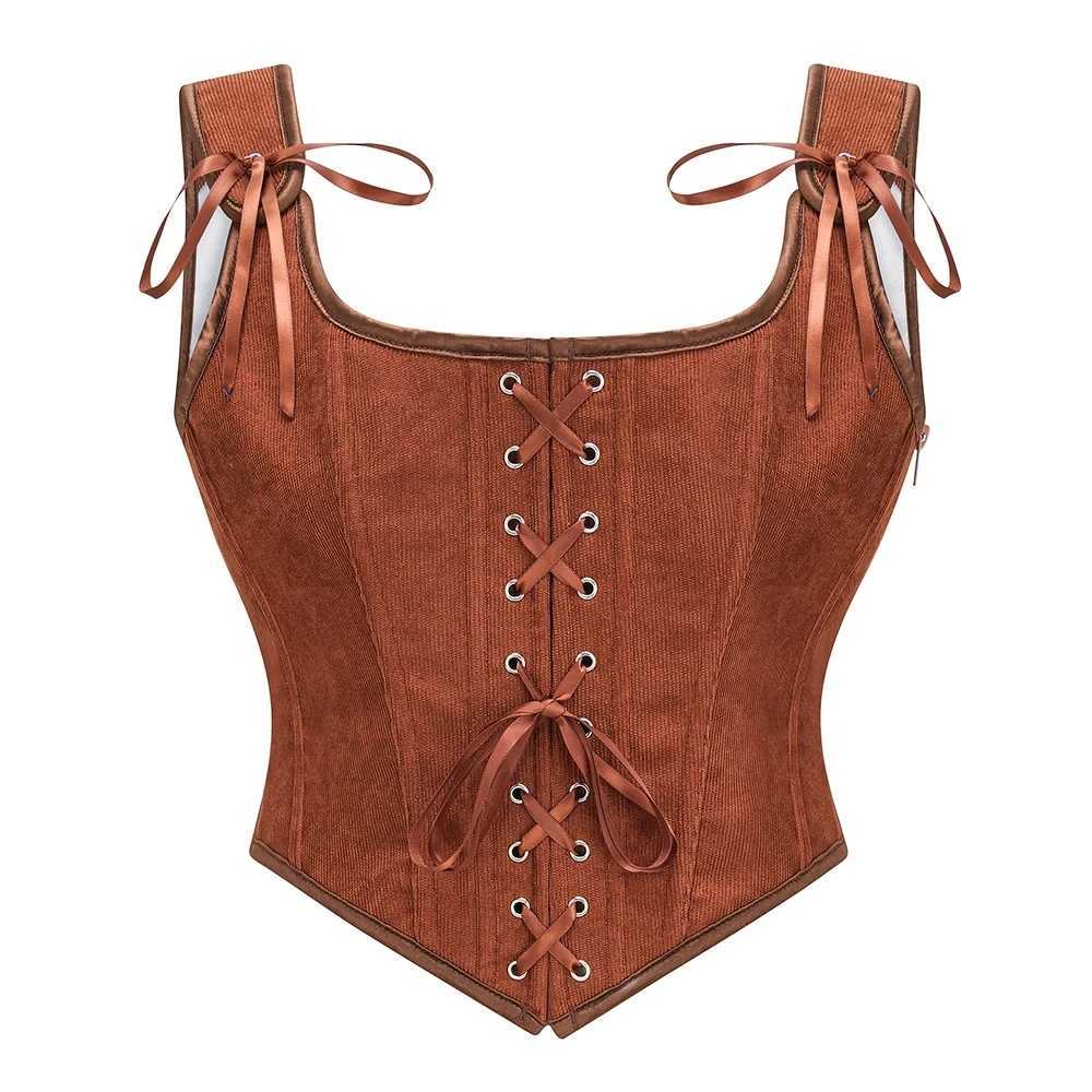 Army Green Victorian Vintage Vest Female Side Zipper Front Lace Up Tank Top Corset Punk Goth Clothing Sexy Corselet Feminino W250120