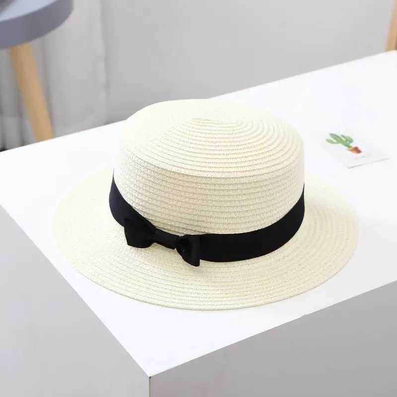 New Summer Parent-Child Bucket Cap Women Sun Visor Bowknot Straw Hat Girls Outdoor Beach Travel Sunshade Wide Cap T250121