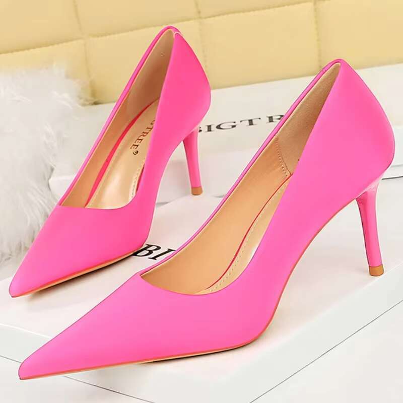 Women 7cm High Heels Versatile Solid Color 2024 Silk Satin Party Pumps Lady Fashion Classic Valentine Pointed Toe Colorful Shoes