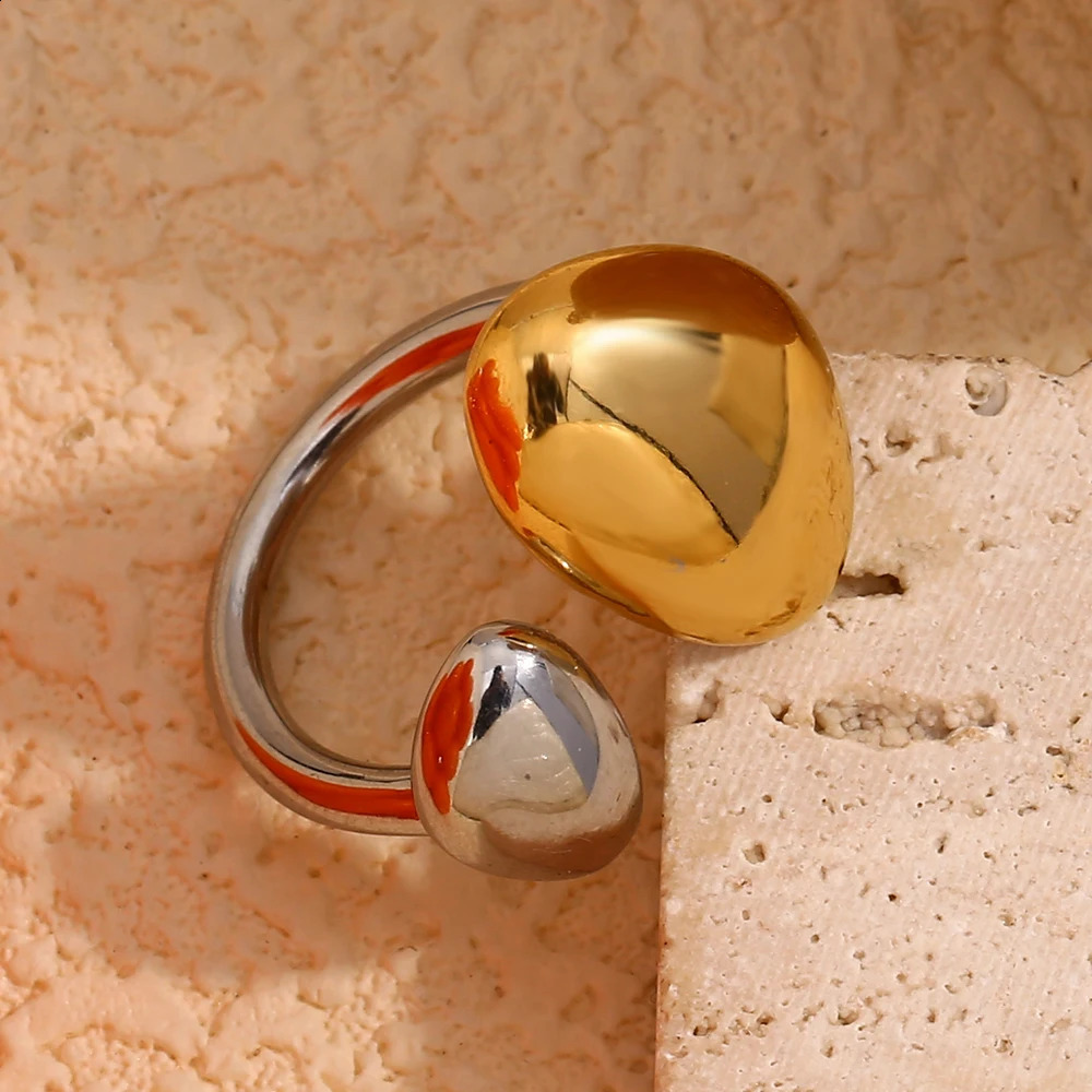 EBbelle 2 Tones Stainless Steel Rings For Women Double Mushroom Glossy Female acero inoxidable joyeria premium 250109