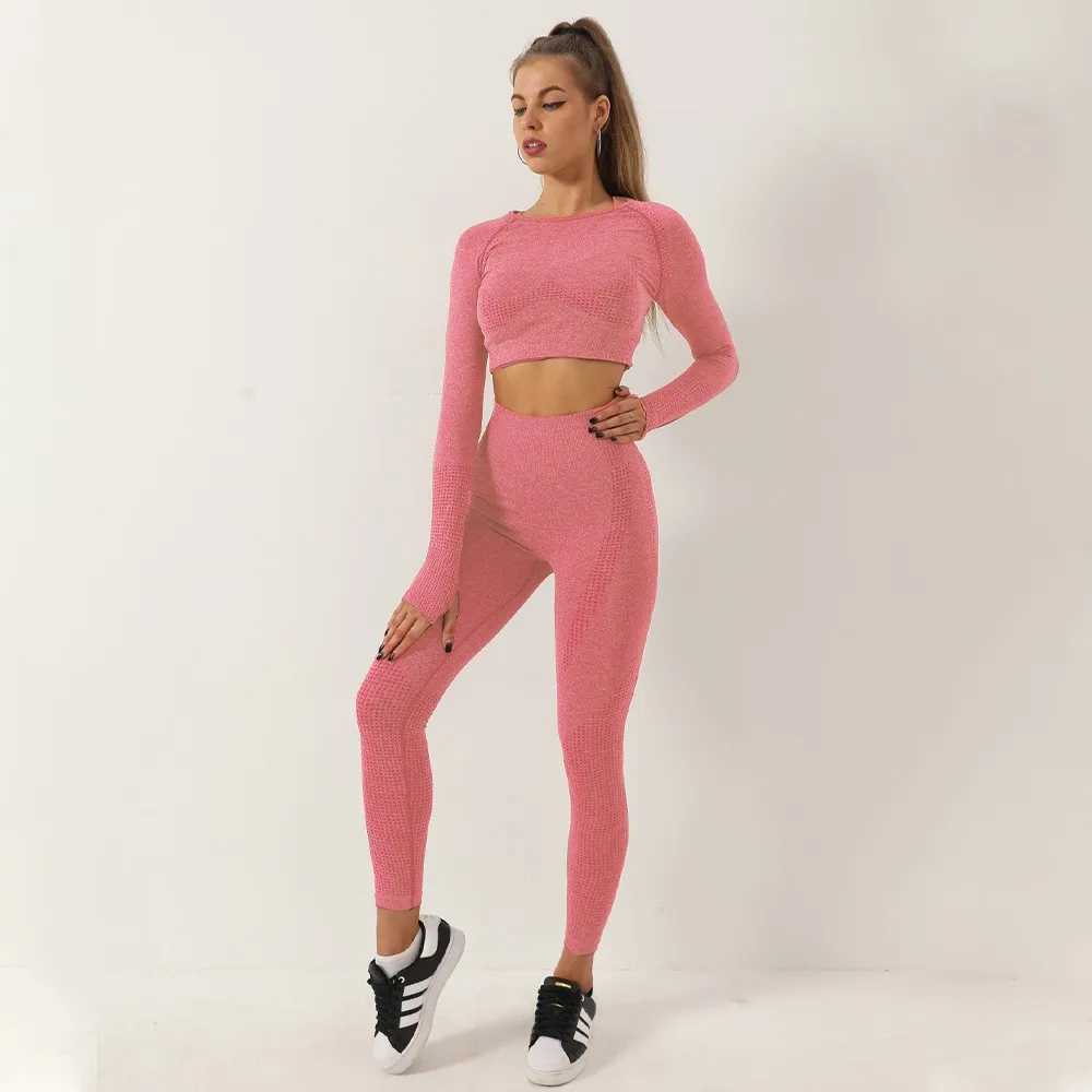 2pcs Women Seamss Yoga Set Sport Suit Gymwear Workout Clothes Long Seven Gym Crop Top High Waist ggings Fitn Sports Wear W250121