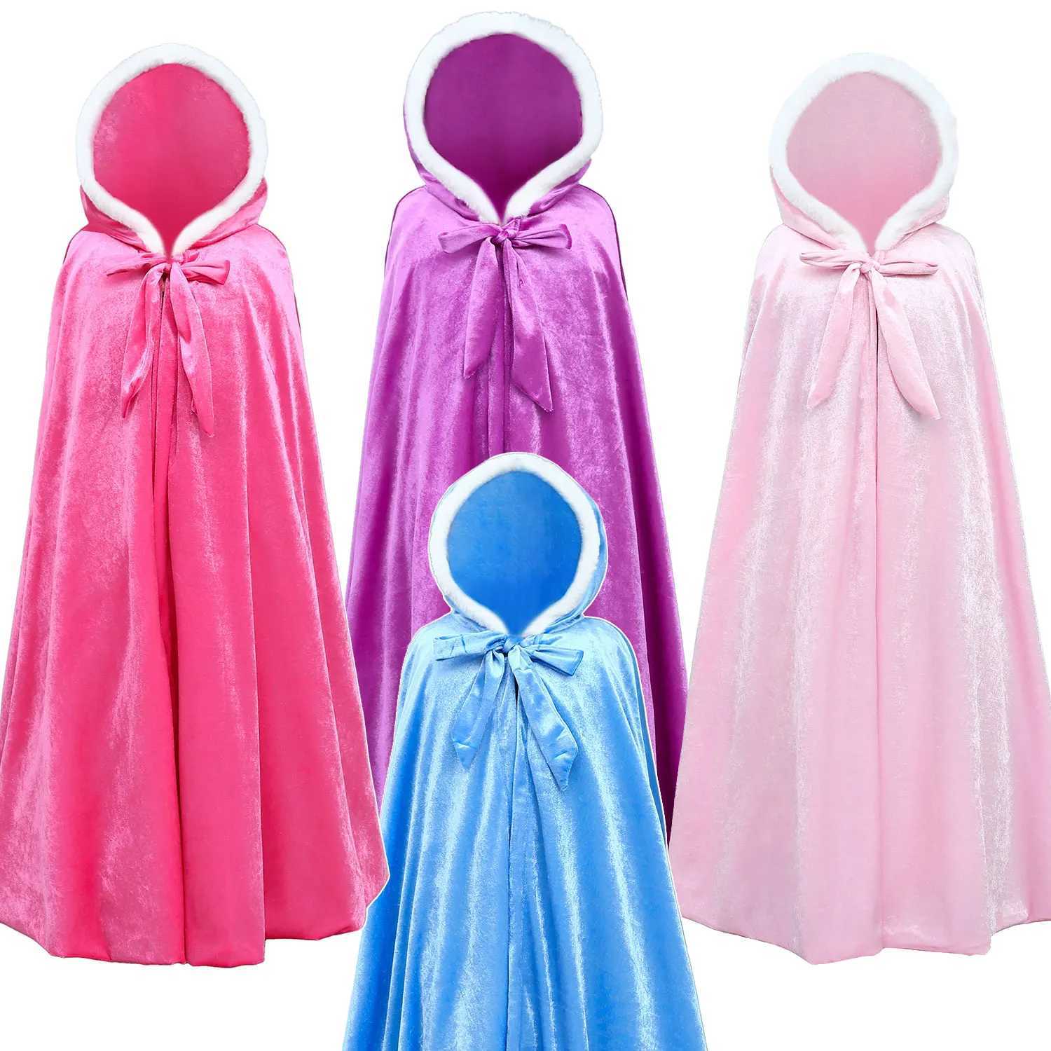 Girl Cinderella Rapunzel Coat Princess Anna Aurora Velvet Cosplay Costume Fancy Fairy Cinderella Long Cloak Hooded Corduroy Cape W250117